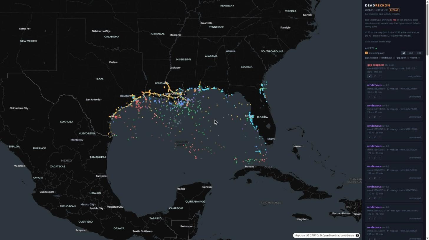 4,233 vessels drawn over the Gulf of Mexico with the alert feed down the right side